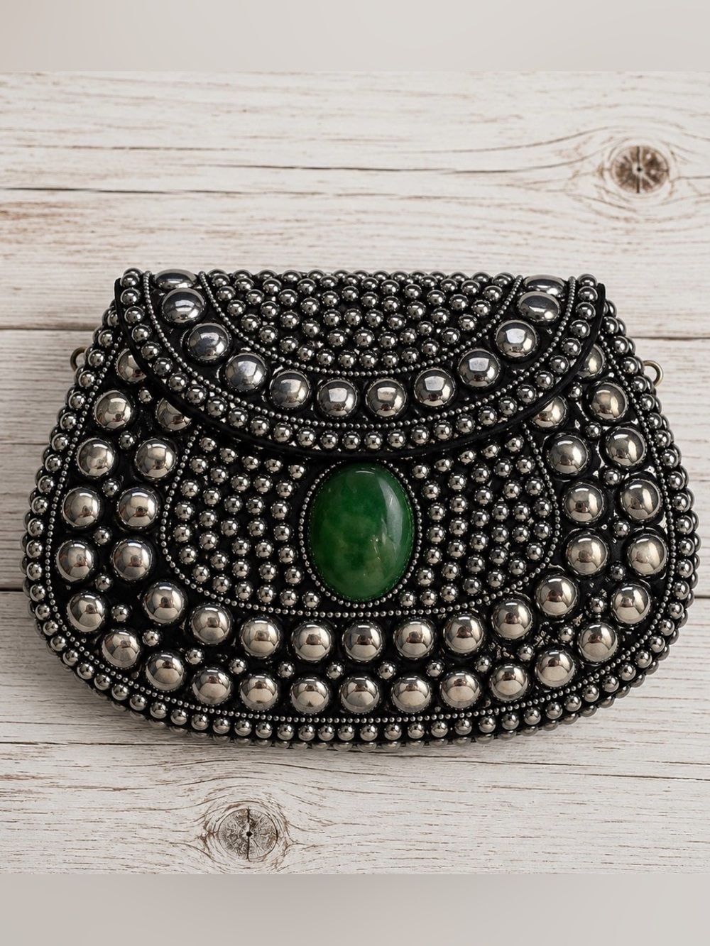 RAMLA Porte Moi Mosaic Moroccan Crossbody Clutch Silver Studded Green Stone NIP - Picture 6 of 11